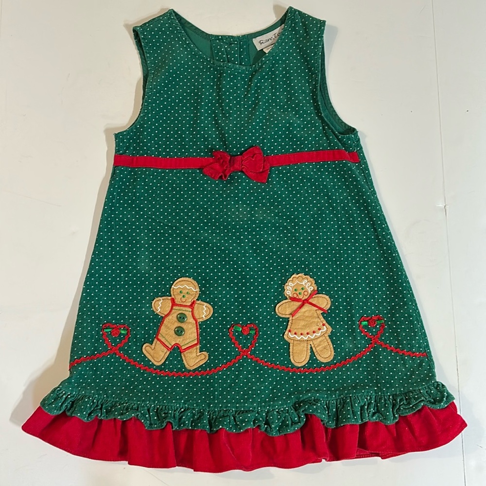 Vintage Rare Too Corduroy Gingerbread Jumper Dress Green Red Size 6